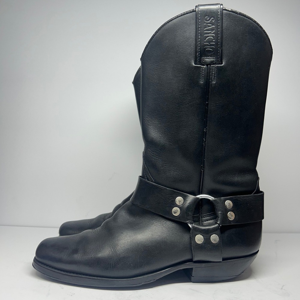 Sancho Harness Boots Black Leather Mens Size 41 Made In Spain Biker Moto Western